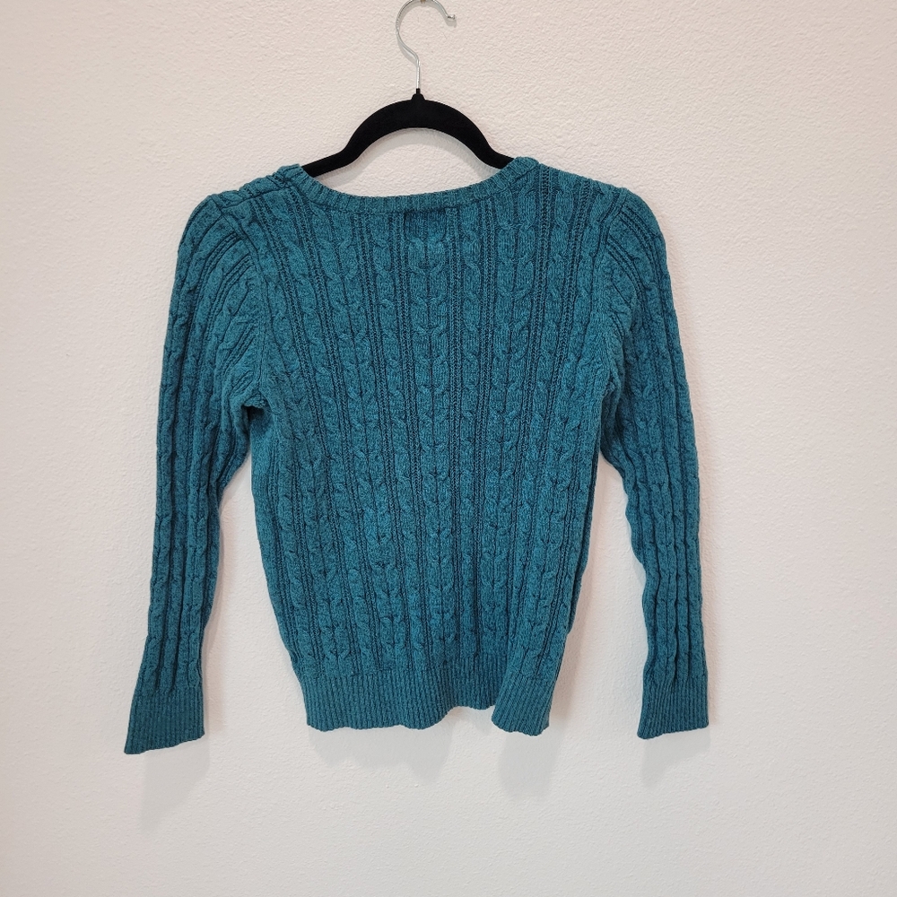 St. John’s Bay Teal V-Neck Cable Knit Sweater Women’s PS - Picture 4 of 4